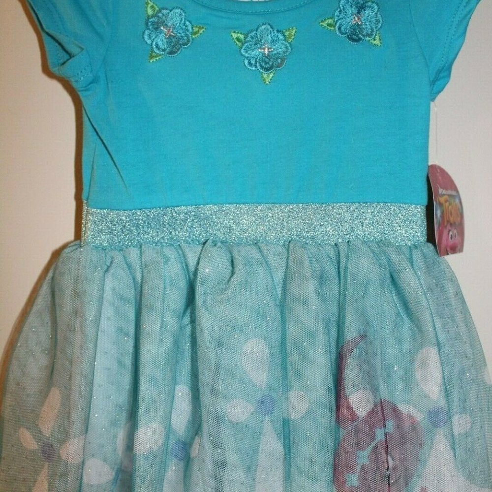 Trolls Poppy Toddler Tutu Dress in Blue + Hair Bow - Picture 2 of 8